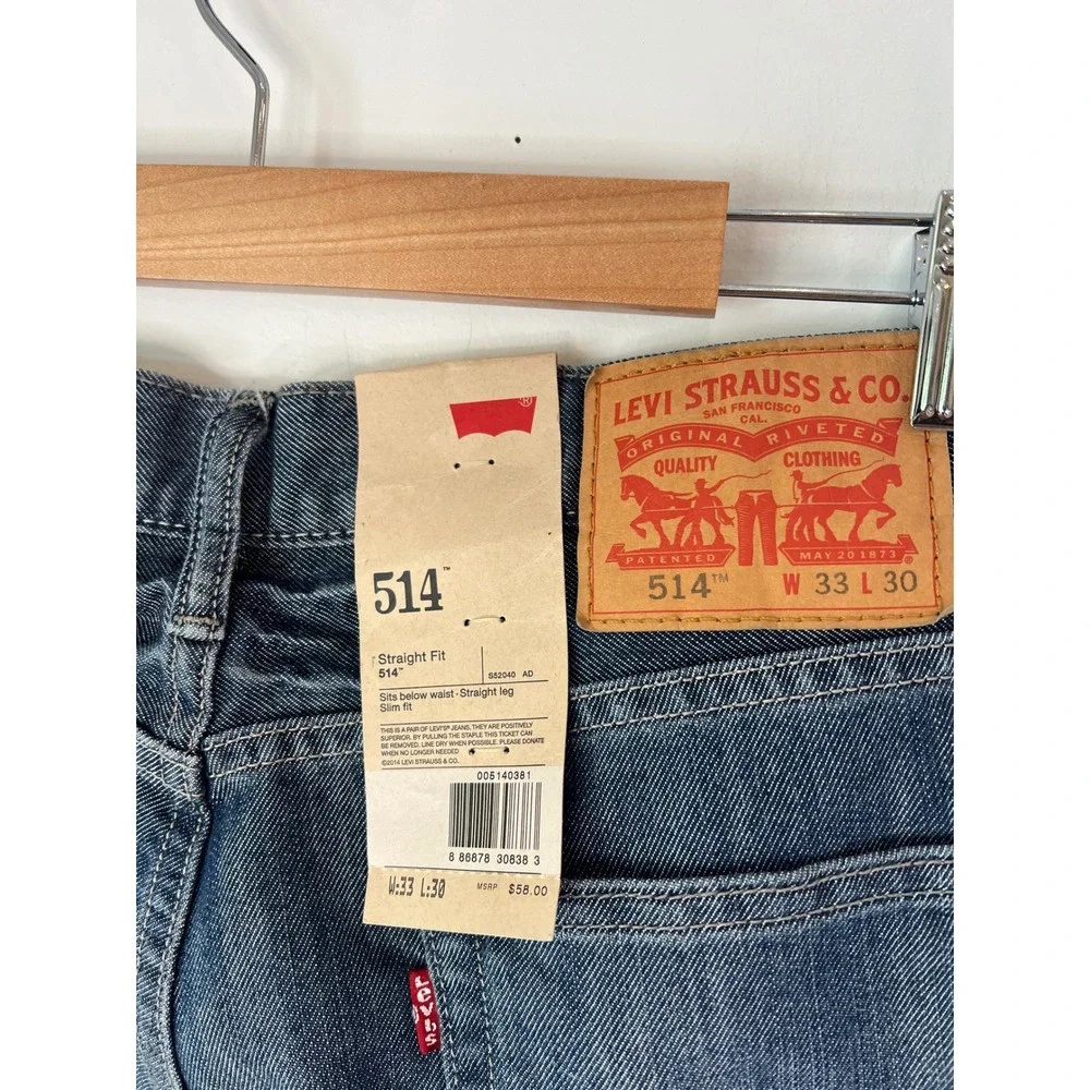 NWT Levis 514 Straight Fit Mens Jeans 33x30 Medium Wash Blue Denim Classic